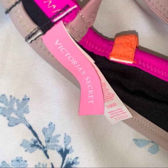 Victoria’s Secret Bikini Top Size  32DD Black Neon Fabulous Push Up Racerback‎ - Picture 6 of 7